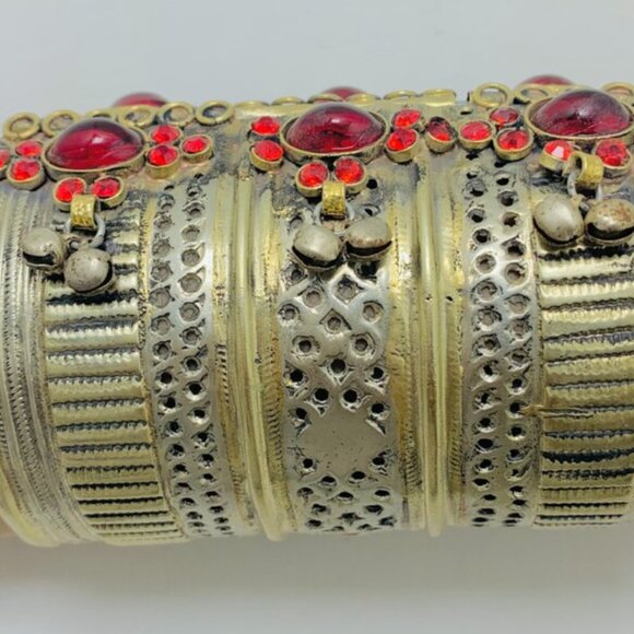Single Handmade Kuchi Cuff Bracelet: Afghan Red Stone Tribal Jewelry - Picture 9 of 14